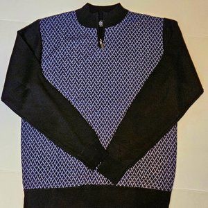 Studio by Omega Men's 1/8th Zip Sweater, Black/Periwinkle Crosshatch Pattern, L